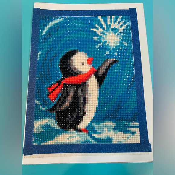 Handmade Diamond Art Completed Penguin - Full Drill - 6" X 8" Gift - Picture 1 of 6